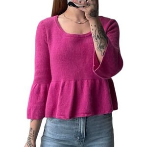y2k Express Pink Angora Wool Blend Peplum Bell Sleeve Sweater - Size M
